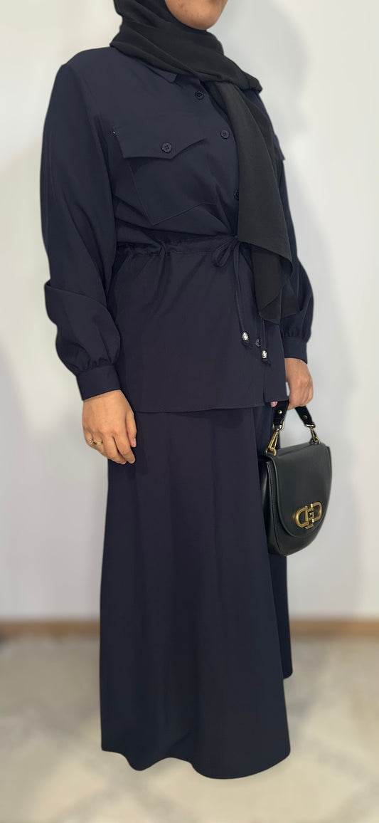 Ensemble chemise cintrée avec jupe - Bleu nuit