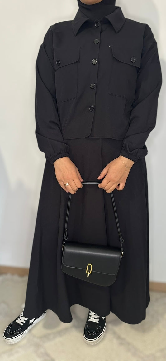 Ensemble chemise courte avec jupe - Noir