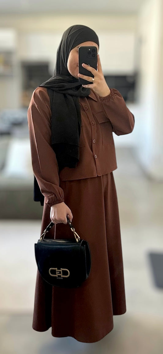 Ensemble chemise courte avec jupe - Marron