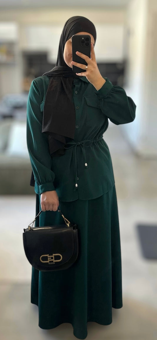 Ensemble chemise cintrée avec jupe - Vert émeraude