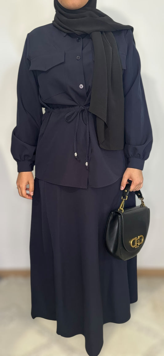 Ensemble chemise cintrée avec jupe - Bleu nuit