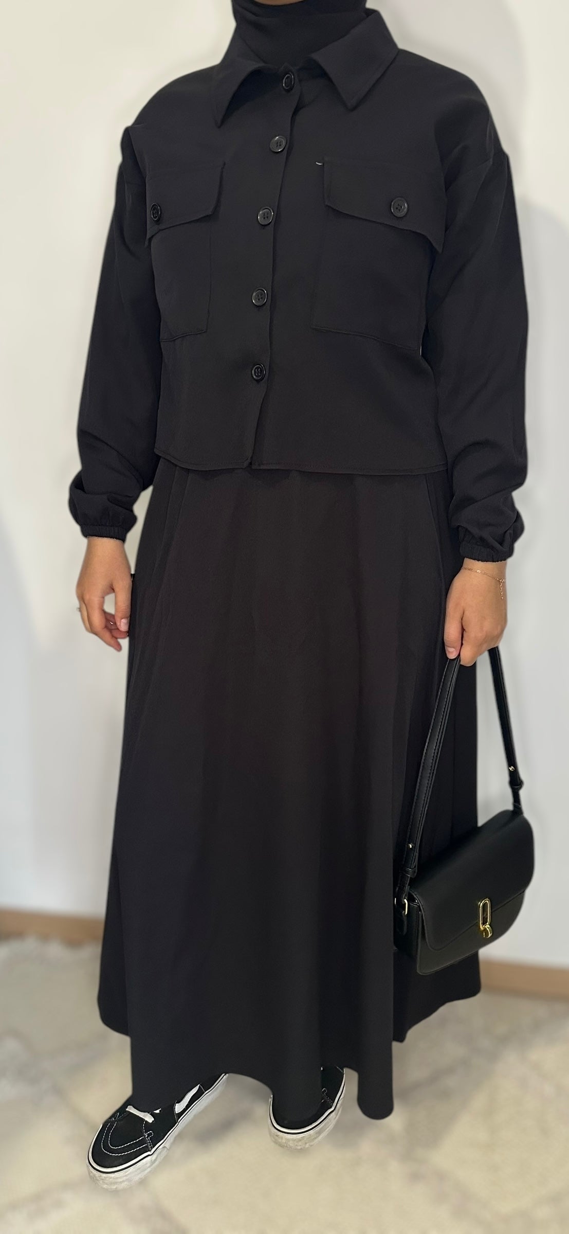 Ensemble chemise courte avec jupe - Noir