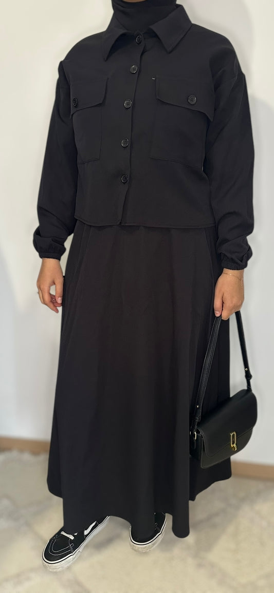 Ensemble chemise courte avec jupe - Noir