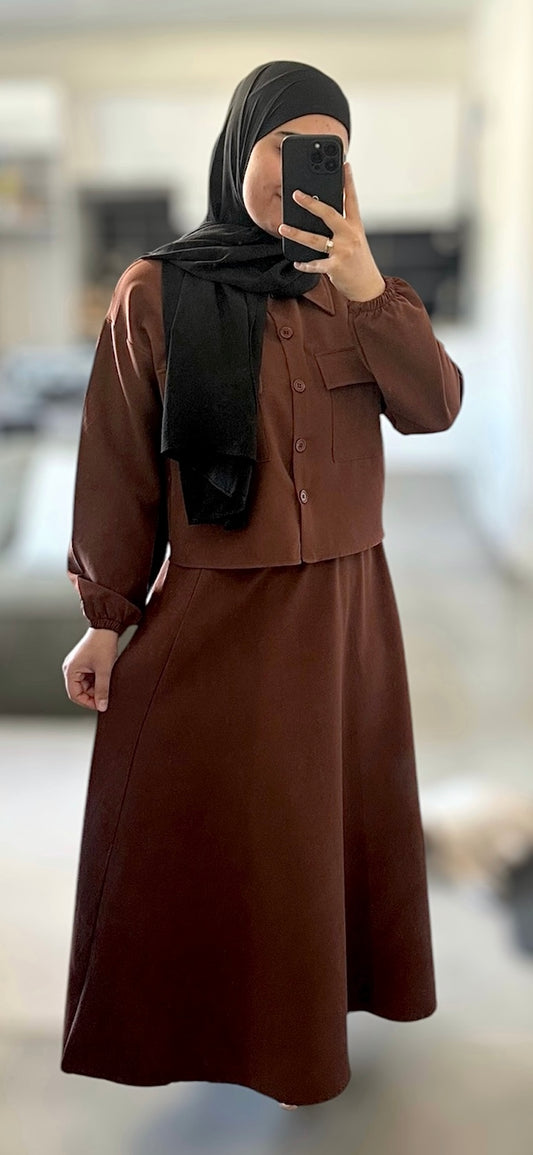 Ensemble chemise courte avec jupe - Marron