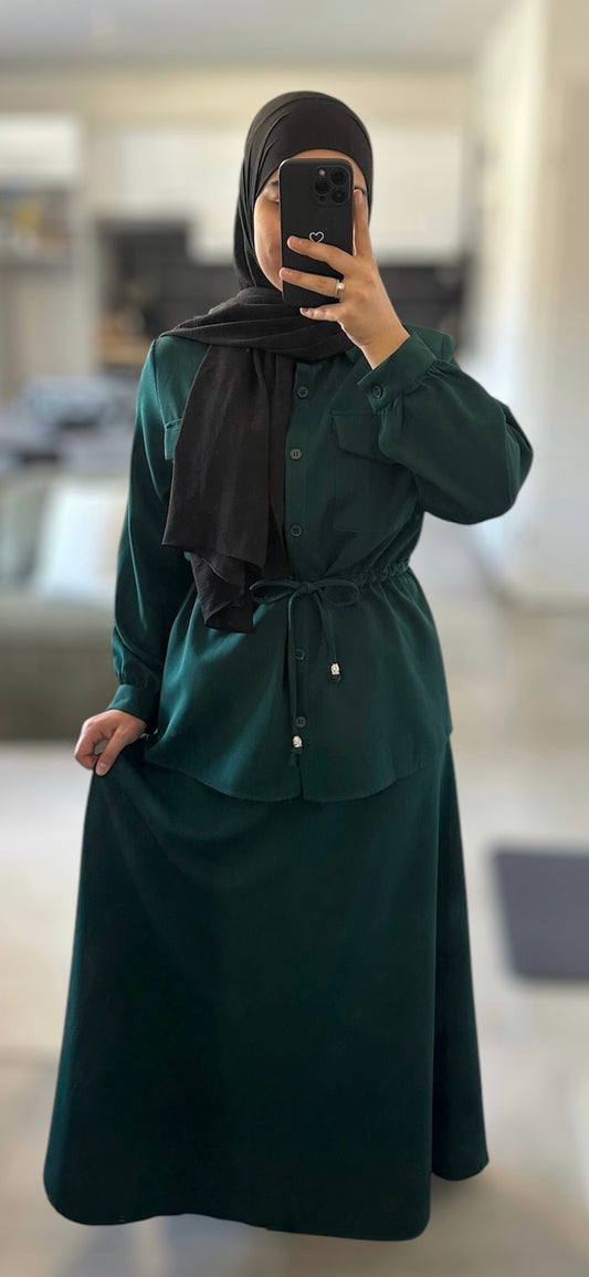 Ensemble chemise cintrée avec jupe - Vert émeraude