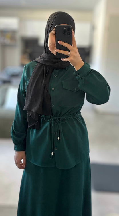 Ensemble chemise cintrée avec jupe - Vert émeraude